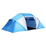 Outsunny Campingzelt Familienzelt Tunnelzelt mit 2 Schlafkabinen 4-6 Personen Blau L430 x B240 x H170cm, für...