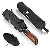 LOGAN & BARNES Regenschirm sturmfest bis 140 km/h - Taschenschirm mit echtem Holzgriff und zertifizierter...