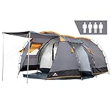 CampFeuer Zelt Super+ für 4 Personen | Grau/Schwarz (Orange) | Großes Tunnelzelt mit 2 Eingängen und Vordach,...