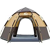 HEWOLF Camping Zelt 3-4 Personen Kuppelzelt Wasserdicht UV-Schutz Pop Up Zelt Doppelschicht Wurfzelt Sechseckiges...