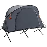 Outsunny Campingbett mit Zelt erhöhtes Feldbett für 1 Person Kuppelzelt mit Luftmatratze inkl. Tragetasche Grau...