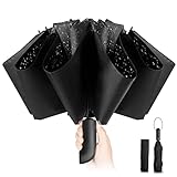 Kompakter Faltbarer Regenschirm sturmfest– mit Automatik windsicher schwarz faltet Sich nach innen für Herren,...