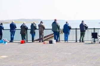 mehrere Angler an einer Brücke in Holland
